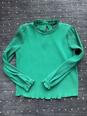 Ann Taylor MP Women’s Green Ruffle Neck Long-Sleeve blouse